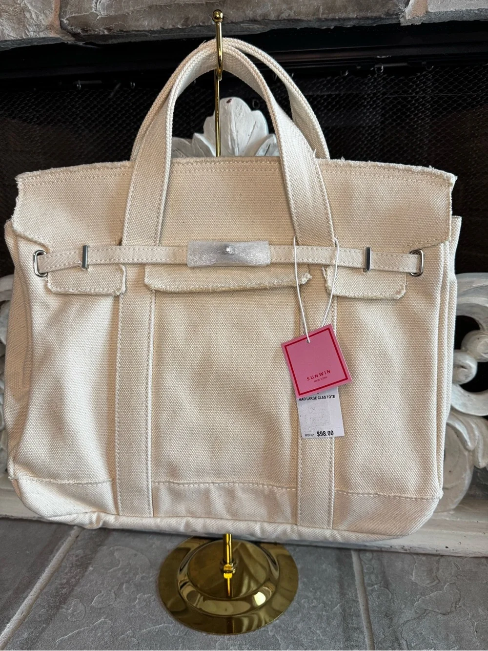 Cream Canvas Tote Bag for Men